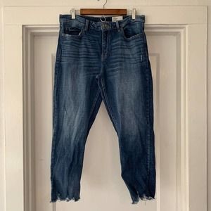 Cosmic Blue Love Skinny Ankle Cropped Jeans Size 32 Frayed Hem